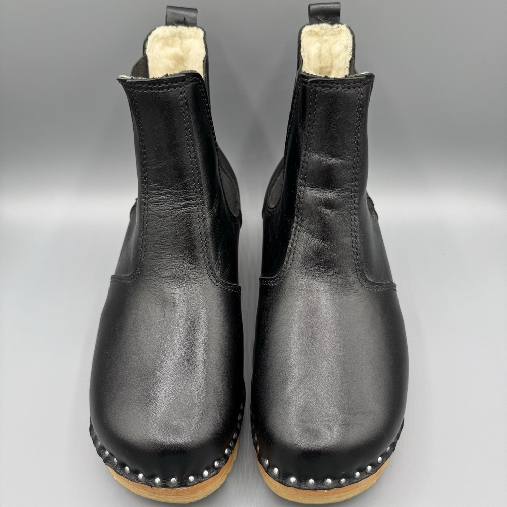 Troentorp Rockwell Shearling Black Leather Slip On Clog Boots 37/7-7.5 - Picture 5 of 10